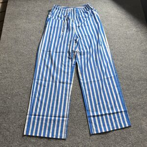 Blue and White Vertical Striped Wide Leg Pants Drawstring Lounge Pajamas M